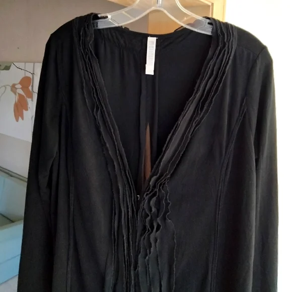 Black MOLLO RELLO Faux Suede Stretch Mix Media Longline Cardigan S/M - Picture 7 of 14